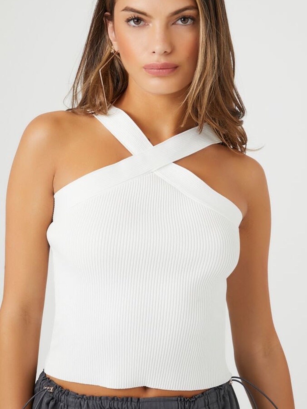 Forever 21 White Ribbed Cross-Strap Tank Top